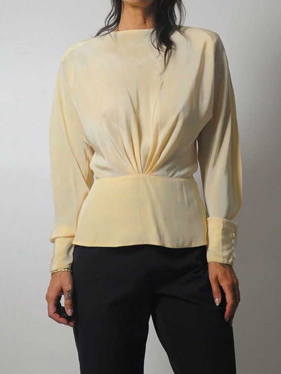 Buttercream Silk Peplum Blouse - image 9