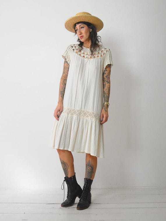 1970's Crochet Gauze Tent Dress - image 5