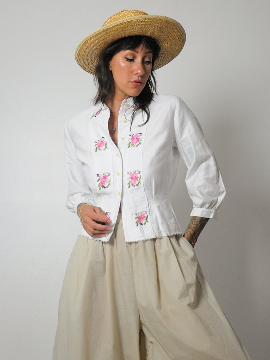 Grosy Mexican Embroidered Tops for Women Summer Short Sleeve Boho