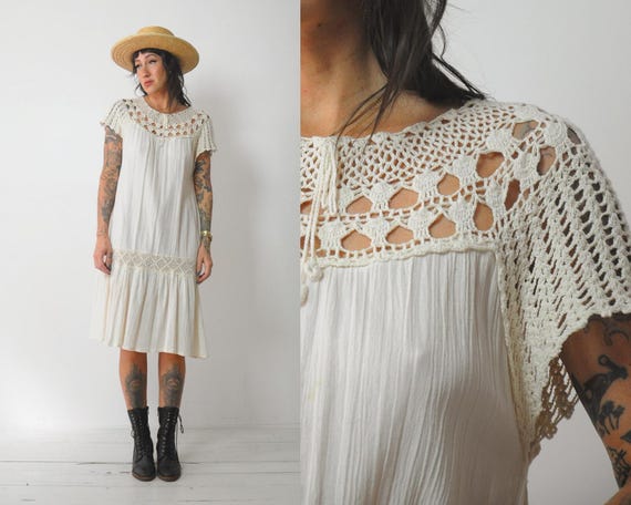 1970's Crochet Gauze Tent Dress - image 1