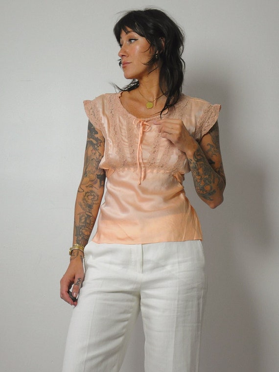 1930's Peach Lace Silk Blouse