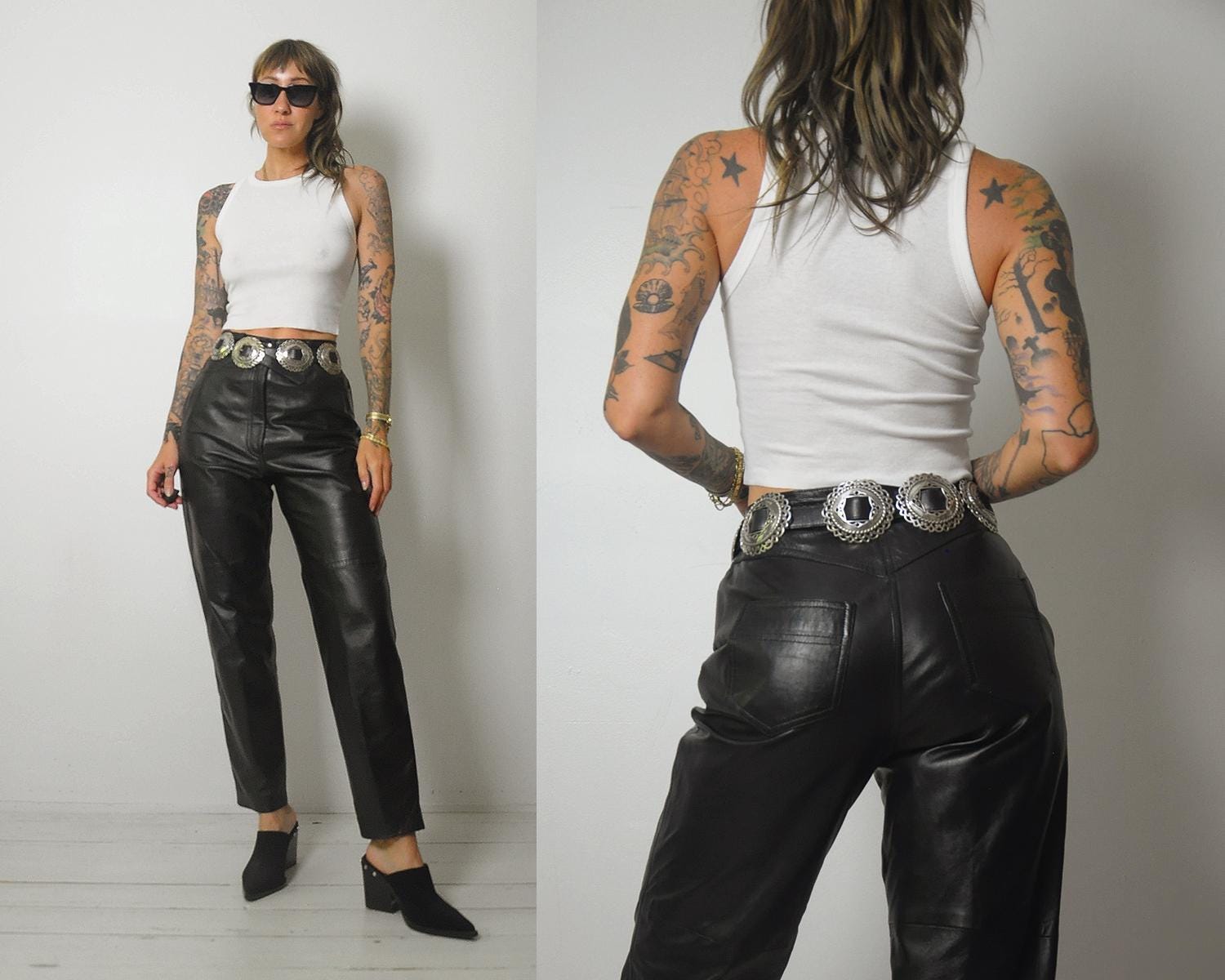 1980's Black Leather Pants 28x29 - Etsy