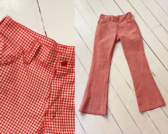 70's Red Gingham Jeans xs