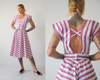 1980's Plum Striped Sundress