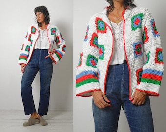 1970's Handknit Floral Cardigan - Etsy