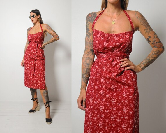 Calico Halter Wrap Dress