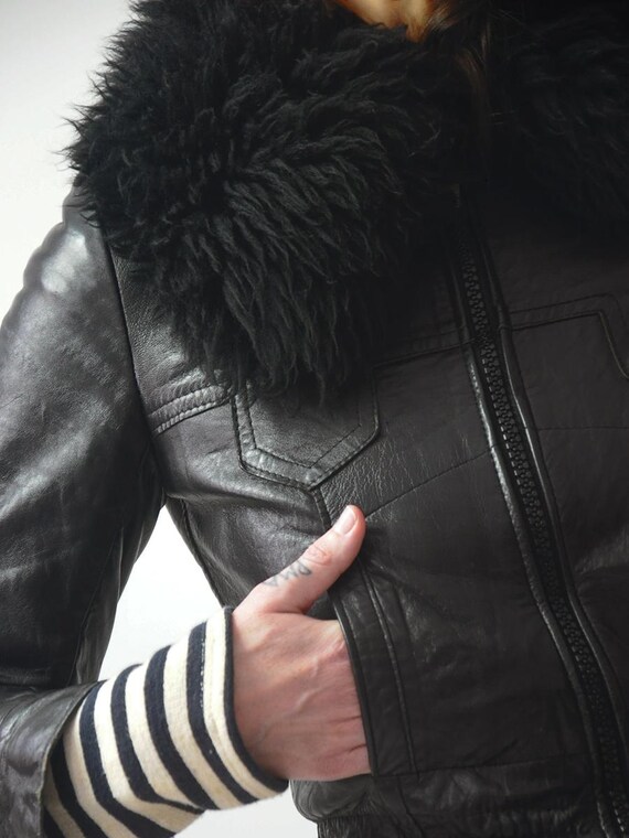 Black Leather Shearling Jacket - image 10