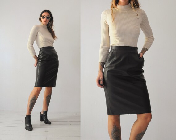 Black Leather Pencil skirt