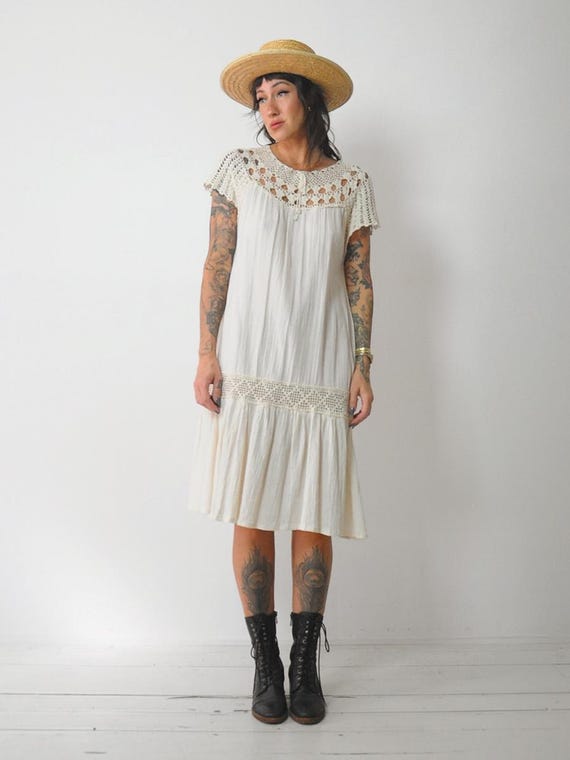 1970's Crochet Gauze Tent Dress - image 6