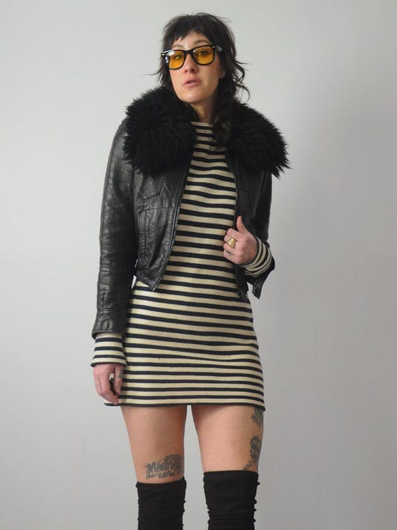 Black Leather Shearling Jacket - image 3