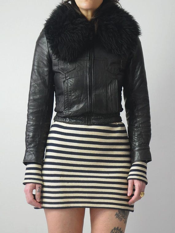 Black Leather Shearling Jacket - image 9