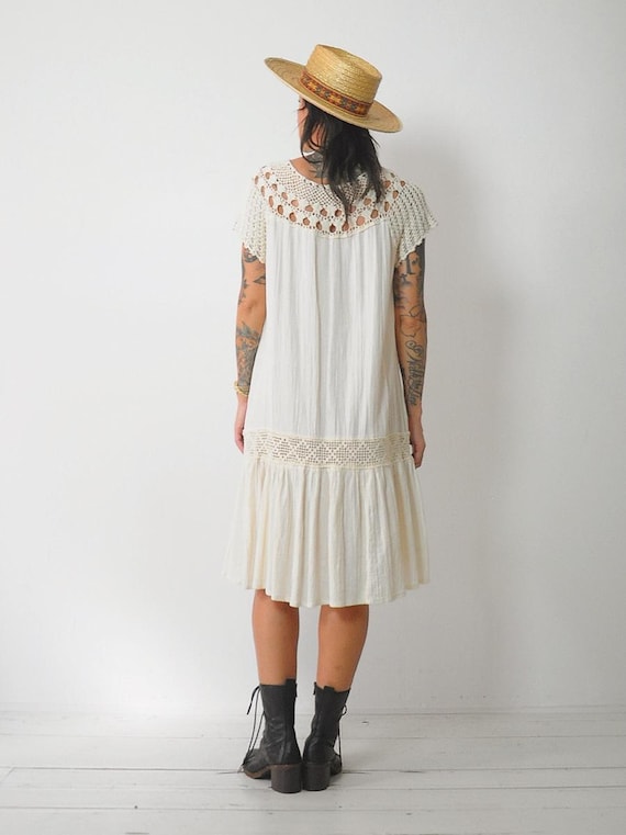 1970's Crochet Gauze Tent Dress - image 4