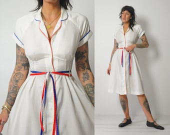 1970's Ivory Fitted Shirt Dress