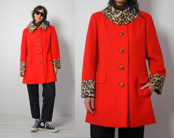 1960's Leopard Trim Wool  Coat