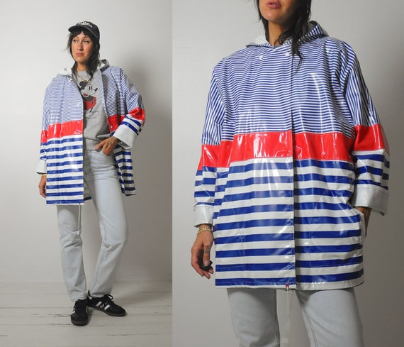 1980's Sailor Stripe Hooded Raincoat - image 1