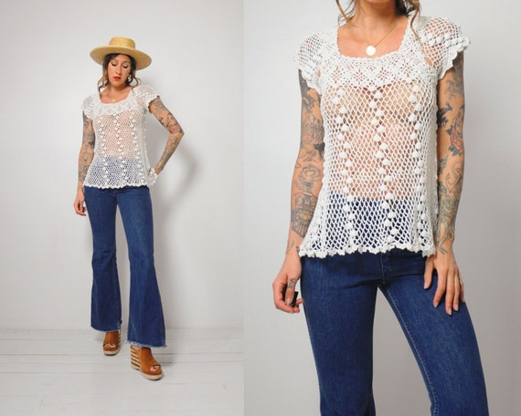 70's Sheer Crochet Blouse