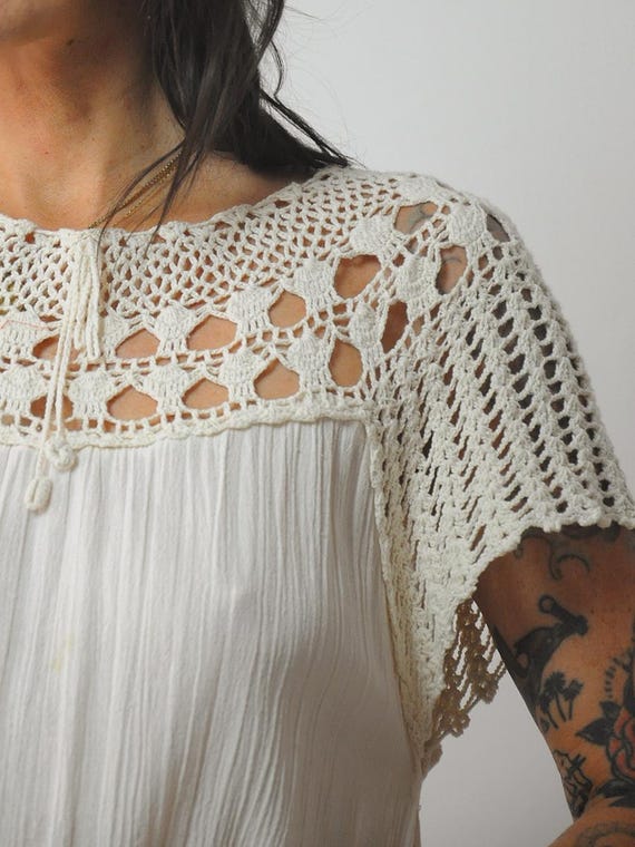 1970's Crochet Gauze Tent Dress - image 8
