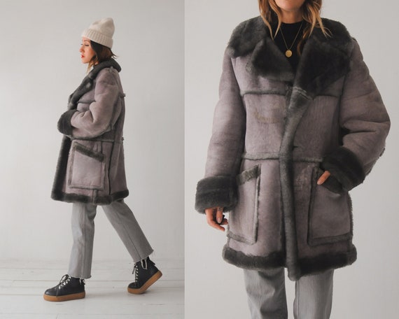 70's Slate Shearling Coat