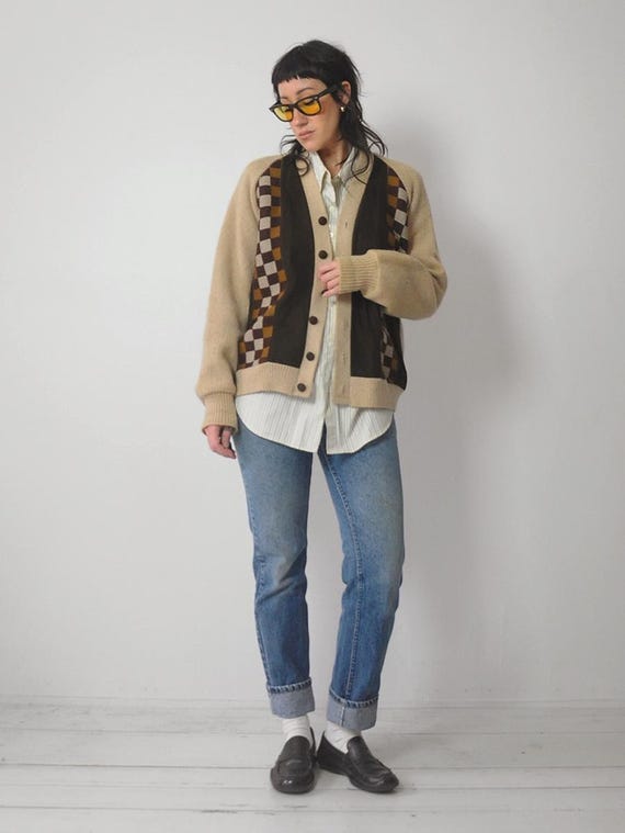 1960's Checkered Suede Cardigan - image 7