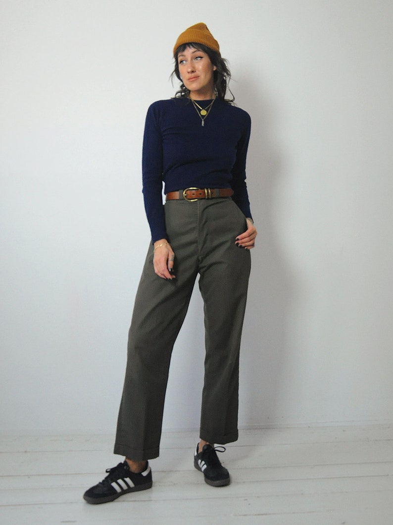 1940's Olive Green Trousers 33x28.5 image 6