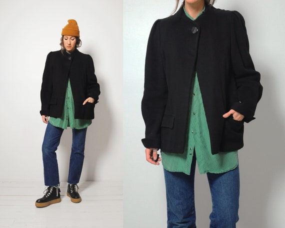 60s Black Cashmere Swing Coat
