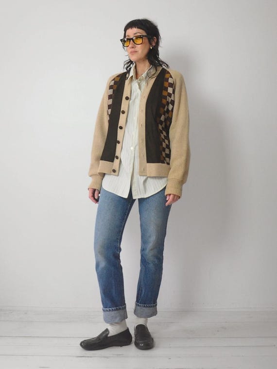 1960's Checkered Suede Cardigan - image 5