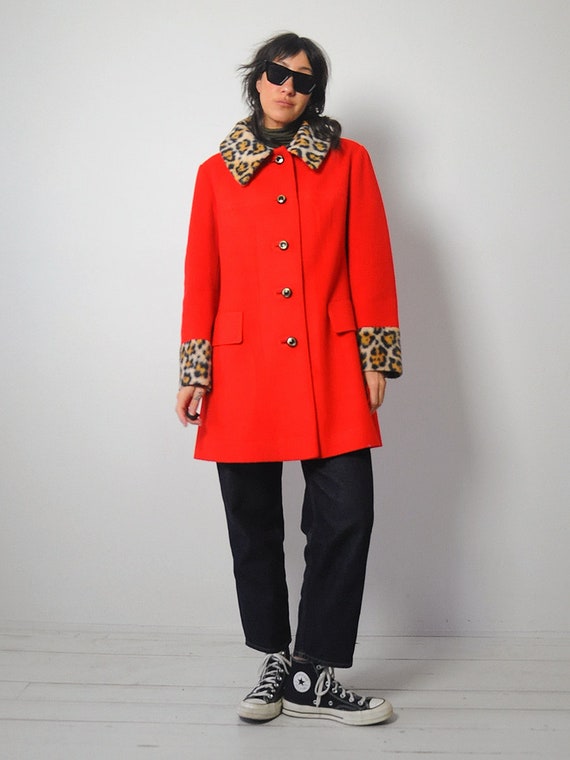 1960's Leopard Trim Wool  Coat - image 4