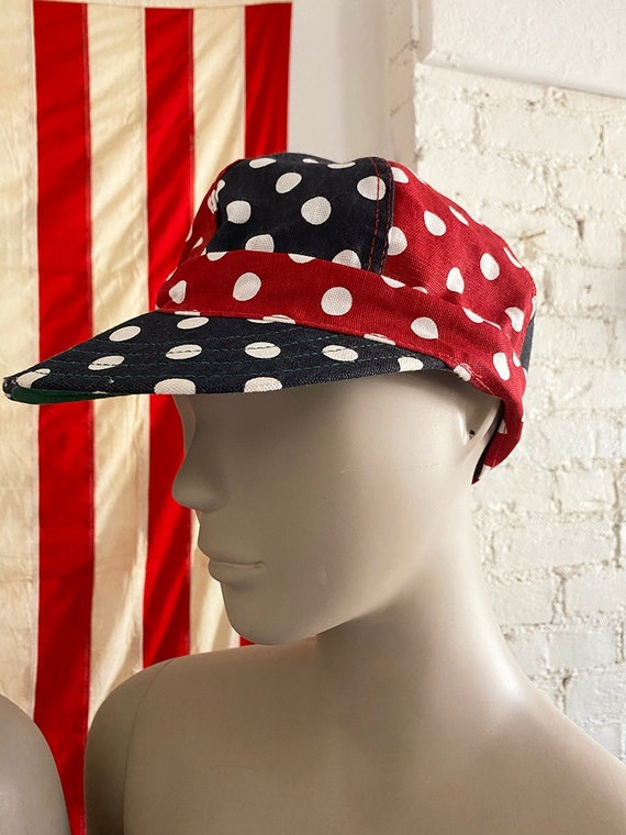 1970's Red & Navy Polka Dot Hat - image 1