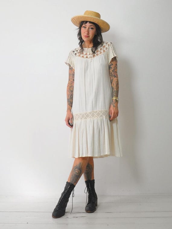 1970's Crochet Gauze Tent Dress - image 3