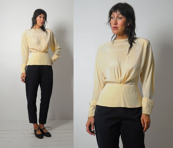 Buttercream Silk Peplum Blouse - image 1