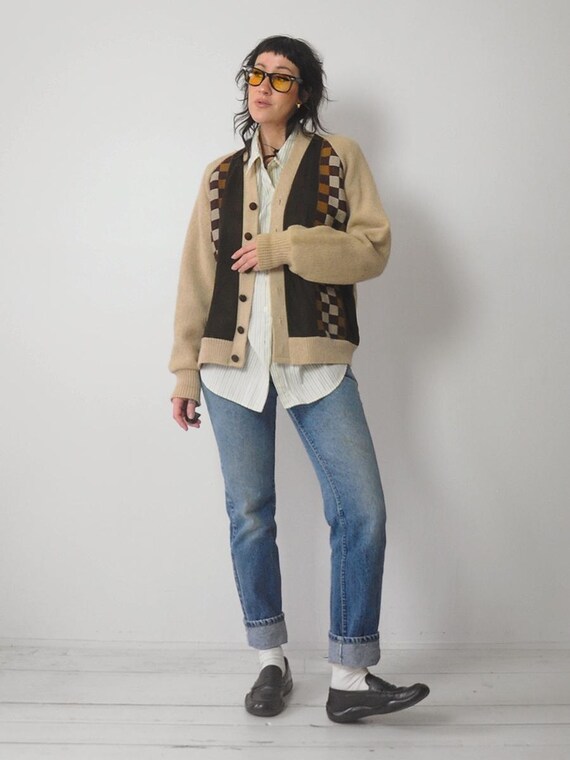 1960's Checkered Suede Cardigan - image 4