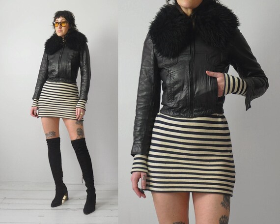 Black Leather Shearling Jacket - image 1