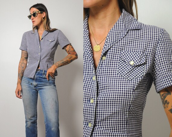 60's Navy Gingham Shirt