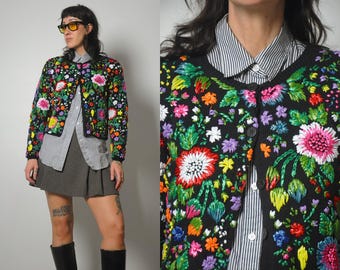 1970's Handknit Floral Cardigan - Etsy