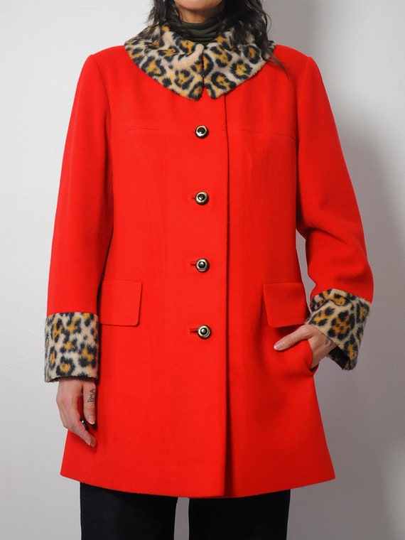 1960's Leopard Trim Wool  Coat - image 9