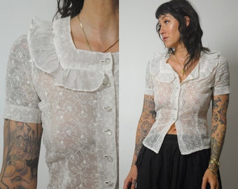 1950's Sheer Floral Lace Blouse