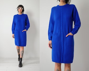 1980's Cobalt Cableknit Sweater Dress