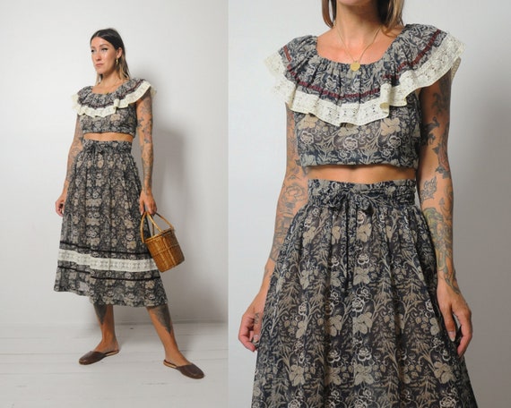 70's Floral 2 Piece Skirt Set