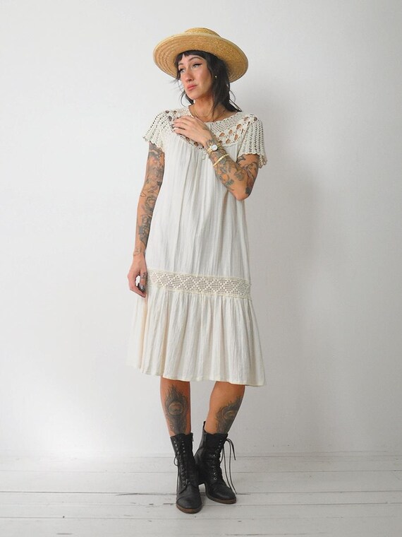 1970's Crochet Gauze Tent Dress - image 2