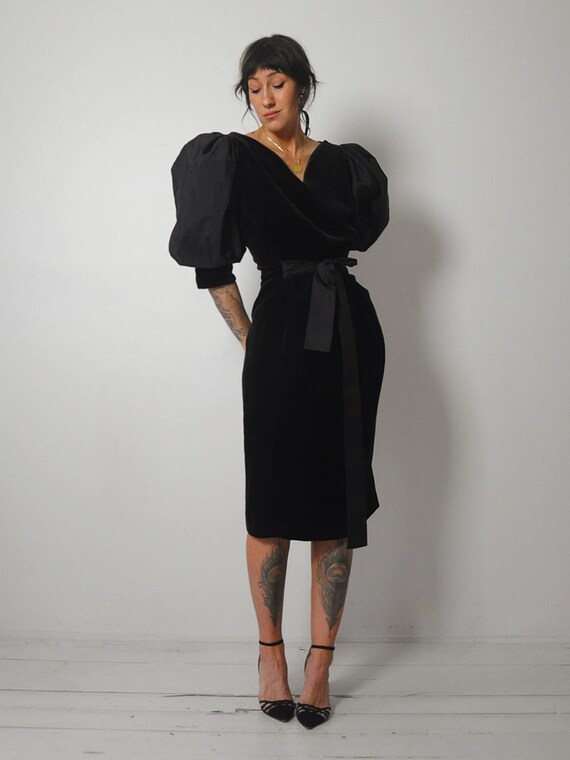 Remarkable 1960s Velvet & MOP Button Covered Dress