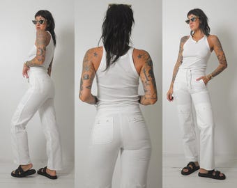 Vintage 29 30 Waist White Sailor Pant | High Rise Button Fly