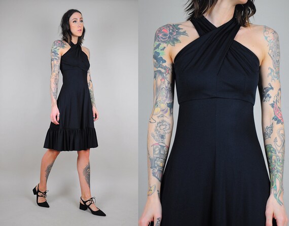 70s Black Halter Sundress