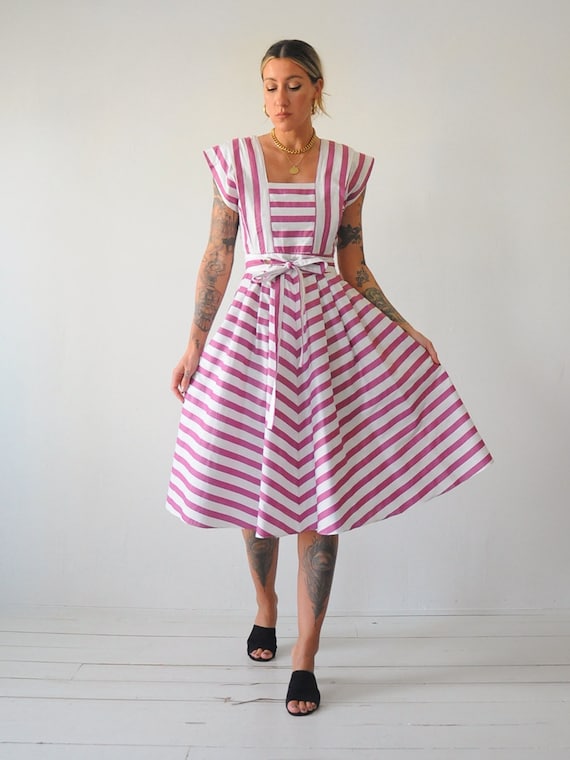 1980's Plum Striped Sundress