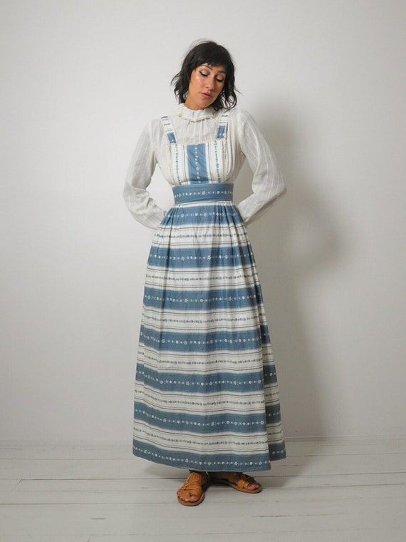 1970's Striped Floral Apron Dress
