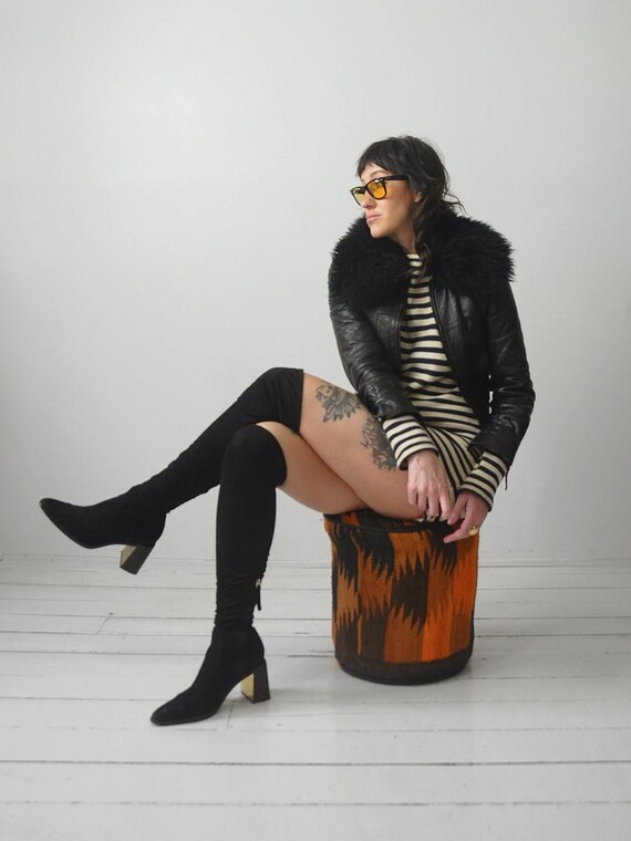 Black Leather Shearling Jacket - image 8