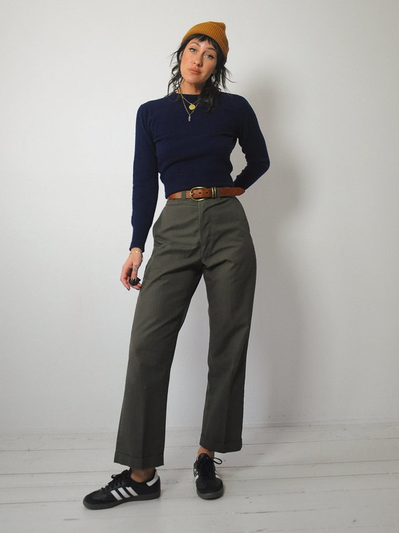 1940's Olive Green Trousers 33x28.5 image 2