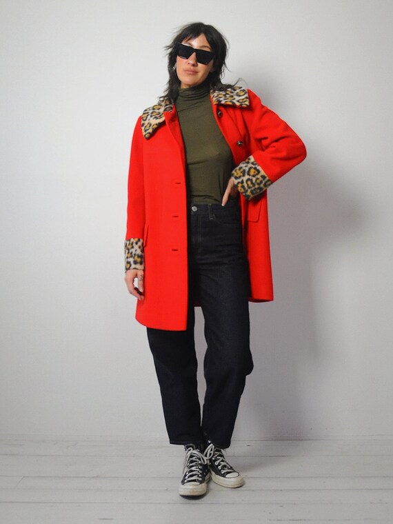 1960's Leopard Trim Wool  Coat - image 2