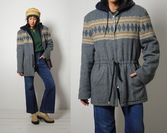 Manteau en laine à capuche des années 1970