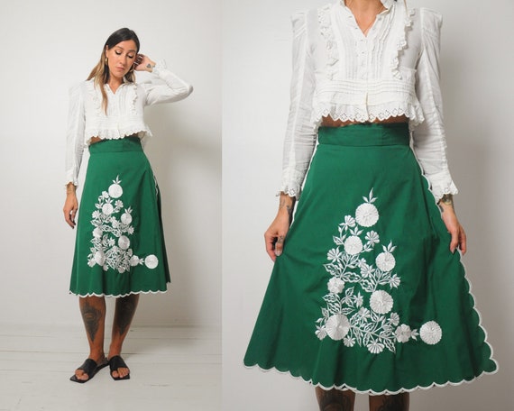 70's Embroidered Floral Wrap Skirt