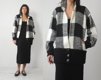 1980's Plaid Wool Cardigan Sweater